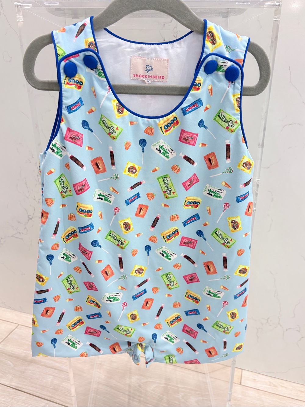 Smockingbird Kids Light Blue Candy Print One-Piece